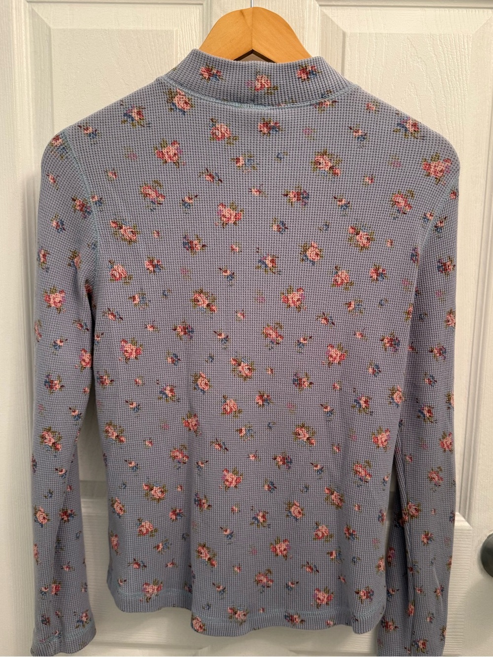 L.L. Bean Waffle Knit Small Floral Print Mock Neck Shirt Size Small